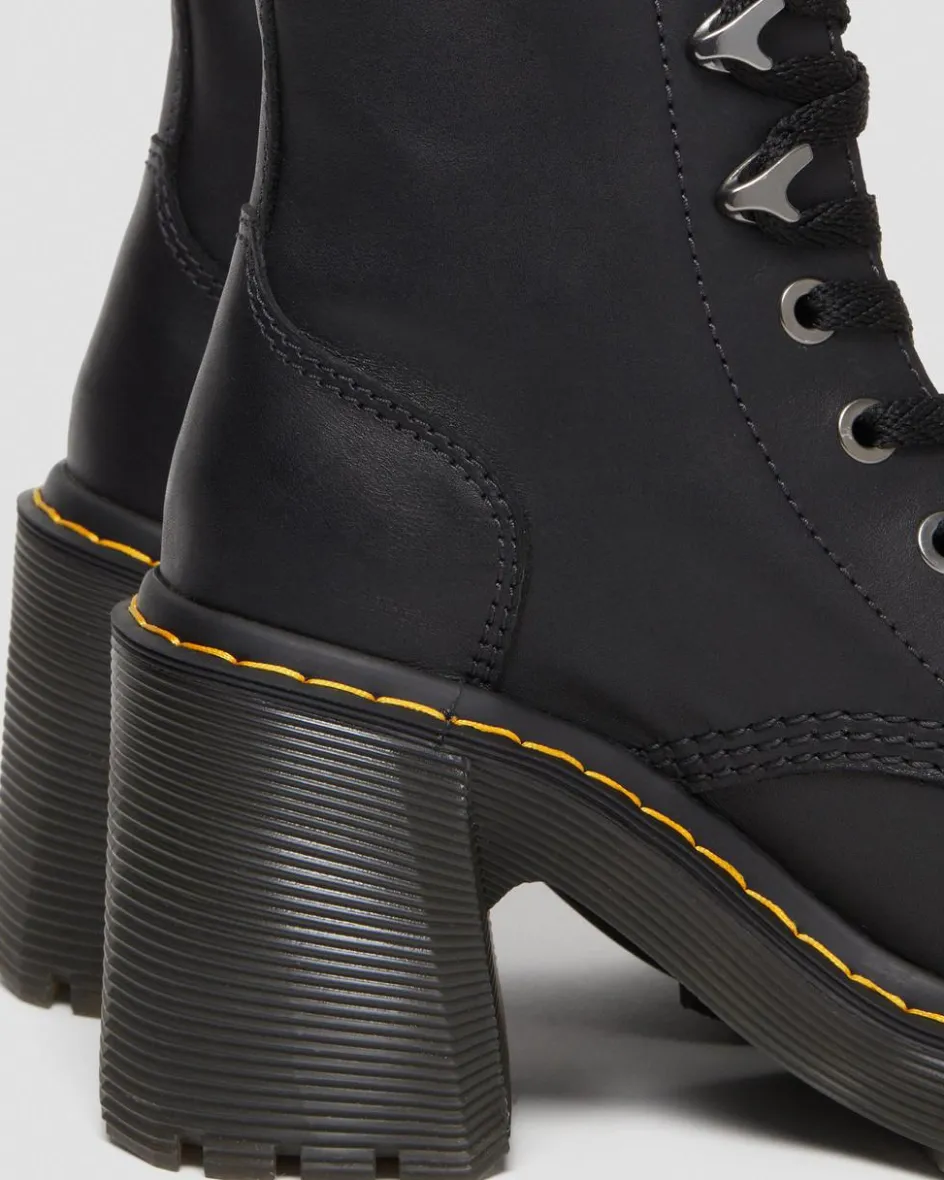 Dr. Martens New And Featured|Heeled Boots*Jesy Sendal Leather Lace Up Flared Heel Boots in Black Black — Sendal