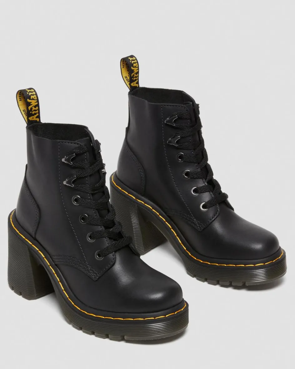 Dr. Martens New And Featured|Heeled Boots*Jesy Sendal Leather Lace Up Flared Heel Boots in Black Black — Sendal