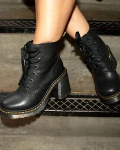 Dr. Martens New And Featured|Heeled Boots*Jesy Sendal Leather Lace Up Flared Heel Boots in Black Black — Sendal