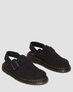 Dr. Martens Mules|Shoes*Jorge II Suede Slingback Mules in Black Black — E.H.Suede