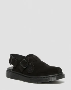 Dr. Martens Last Chance Styles|Last Chance Styles*Jorge Made in England Suede Slingback Mules in Black Black — Repello Calf Suede (Gum Oil)