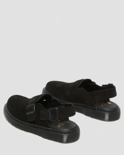 Dr. Martens Last Chance Styles|Last Chance Styles*Jorge Made in England Suede Slingback Mules in Black Black — Repello Calf Suede (Gum Oil)