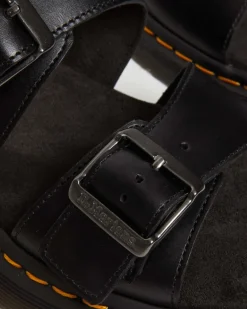 Dr. Martens Slides|Sandals*Josef Analine Leather Buckle Slide Sandals in Black Black — Analine
