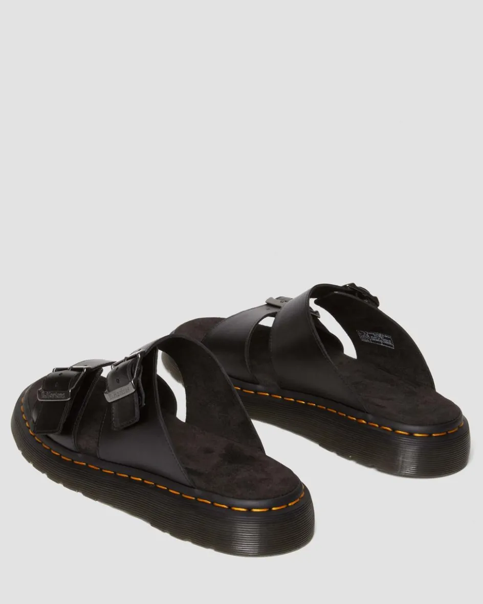 Dr. Martens Slides|Sandals*Josef Analine Leather Buckle Slide Sandals in Black Black — Analine