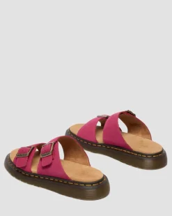 Dr. Martens Last Chance Styles|Last Chance Styles*Josef Nubuck Leather Slide Sandals in Fuchsia Pink Fuchsia Pink — Milled Nubuck Wp