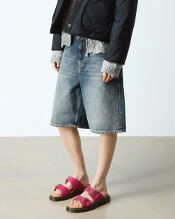 Dr. Martens Last Chance Styles|Last Chance Styles*Josef Nubuck Leather Slide Sandals in Fuchsia Pink Fuchsia Pink — Milled Nubuck Wp