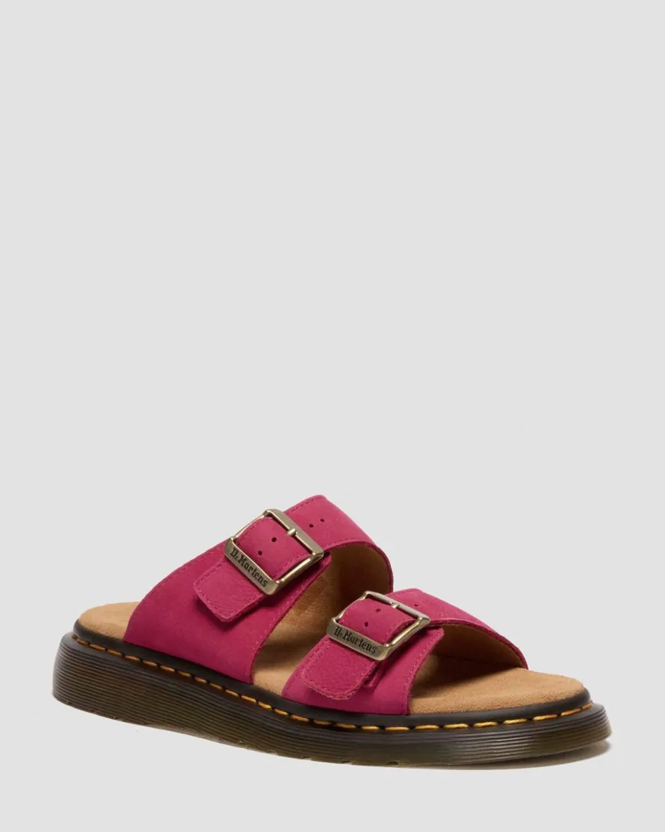 Dr. Martens Last Chance Styles|Last Chance Styles*Josef Nubuck Leather Slide Sandals in Fuchsia Pink Fuchsia Pink — Milled Nubuck Wp