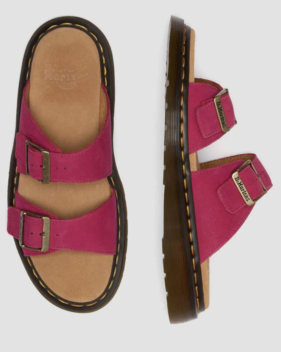 Dr. Martens Last Chance Styles|Last Chance Styles*Josef Nubuck Leather Slide Sandals in Fuchsia Pink Fuchsia Pink — Milled Nubuck Wp