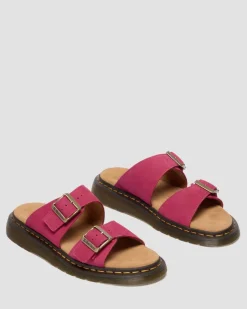 Dr. Martens Last Chance Styles|Last Chance Styles*Josef Nubuck Leather Slide Sandals in Fuchsia Pink Fuchsia Pink — Milled Nubuck Wp