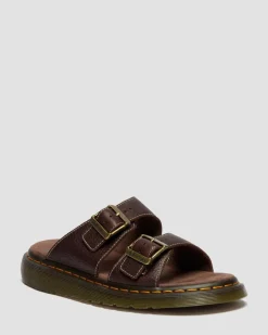 Dr. Martens Slides|New And Featured*Josef Slide Grizzly Leather Sandals in Dark Brown Dark Brown — Grizzly