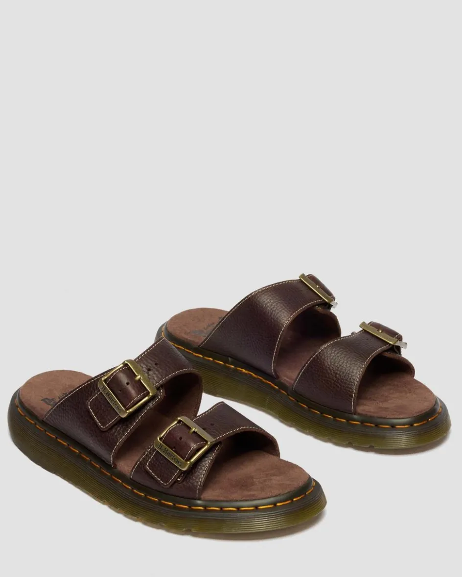 Dr. Martens Slides|New And Featured*Josef Slide Grizzly Leather Sandals in Dark Brown Dark Brown — Grizzly