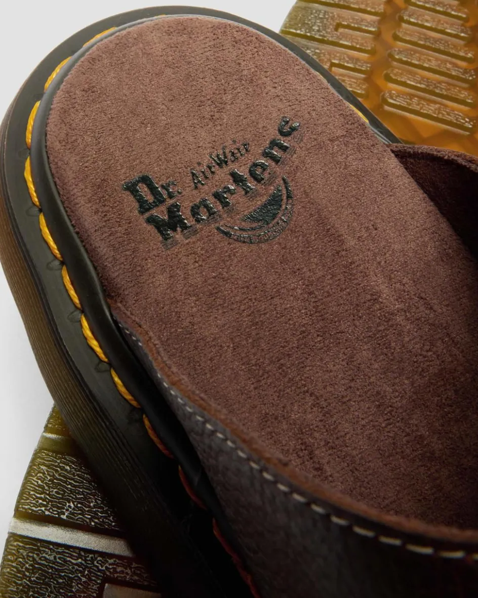 Dr. Martens Slides|New And Featured*Josef Slide Grizzly Leather Sandals in Dark Brown Dark Brown — Grizzly