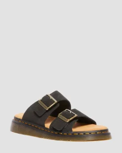 Dr. Martens Slides|Sandals*Josef Suede slide sandals in Black Black — E.H.Suede