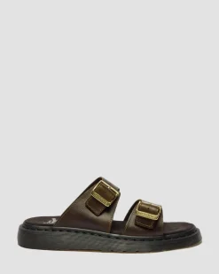 Dr. Martens Slides|New And Featured*Josef Two Strap Leather Sandals in Olive Olive — Wyoming
