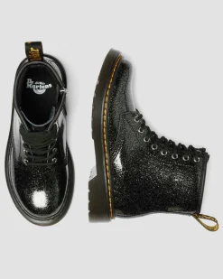 Dr. Martens Junior & 5-7 Years*JUNIOR 1460 GLITTER PATENT LEATHER BOOTS in Black BLACK+SILVER — Nebula Glitter