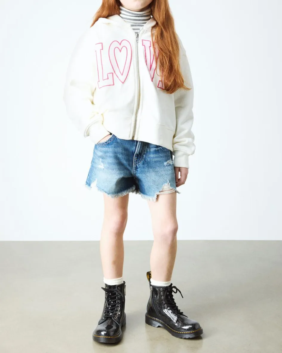 Dr. Martens Junior & 5-7 Years*JUNIOR 1460 GLITTER PATENT LEATHER BOOTS in Black BLACK+SILVER — Nebula Glitter