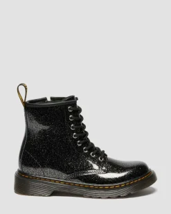 Dr. Martens Junior & 5-7 Years*JUNIOR 1460 GLITTER PATENT LEATHER BOOTS in Black BLACK+SILVER — Nebula Glitter