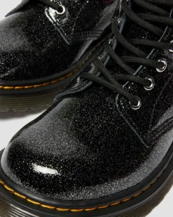 Dr. Martens Junior & 5-7 Years*JUNIOR 1460 GLITTER PATENT LEATHER BOOTS in Black BLACK+SILVER — Nebula Glitter