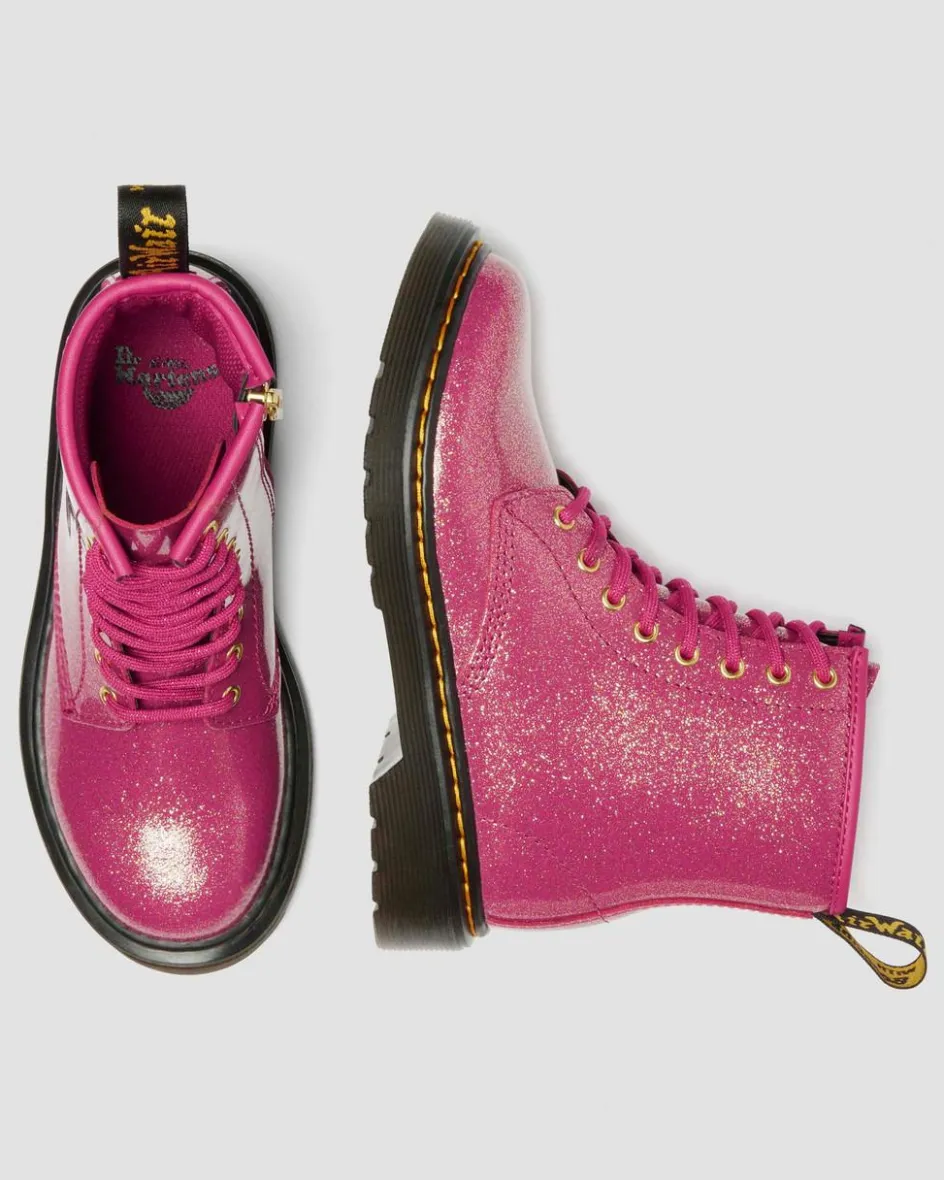 Dr. Martens Last Chance Styles*JUNIOR 1460 GLITTER PATENT LEATHER BOOTS in Fuchsia FUCHSIA+SILVER+GOLD — Nebula Glitter