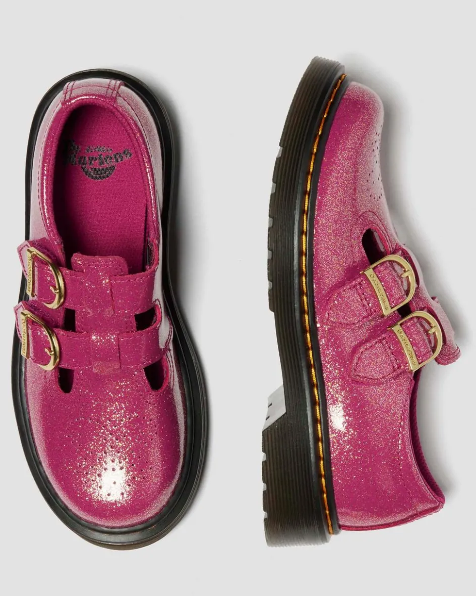 Dr. Martens Last Chance Styles*JUNIOR 8065 GLITTER PATENT LEATHER MARY JANE SHOES in Fuchsia FUCHSIA+SILVER+GOLD — Nebula Glitter
