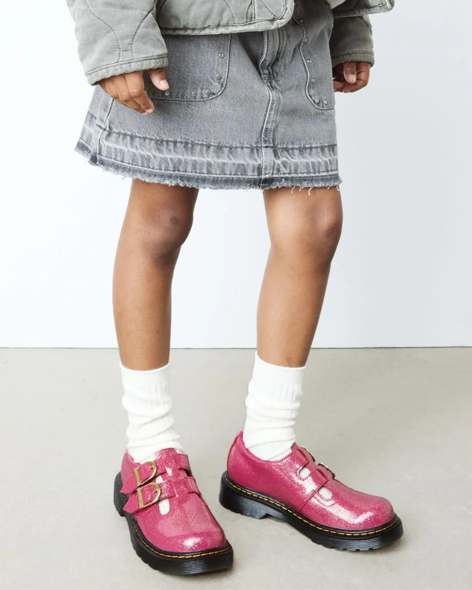 Dr. Martens Last Chance Styles*JUNIOR 8065 GLITTER PATENT LEATHER MARY JANE SHOES in Fuchsia FUCHSIA+SILVER+GOLD — Nebula Glitter