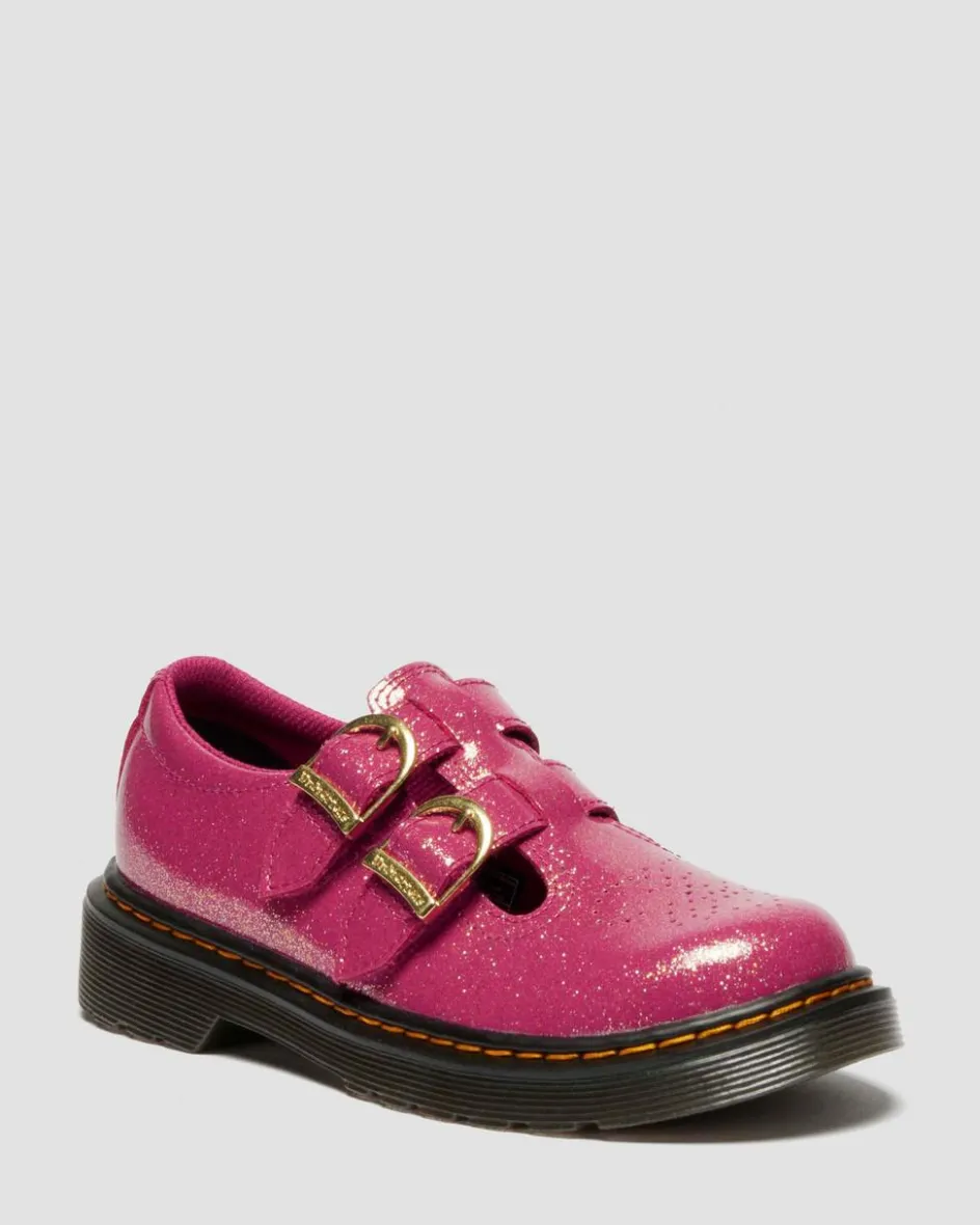 Dr. Martens Last Chance Styles*JUNIOR 8065 GLITTER PATENT LEATHER MARY JANE SHOES in Fuchsia FUCHSIA+SILVER+GOLD — Nebula Glitter