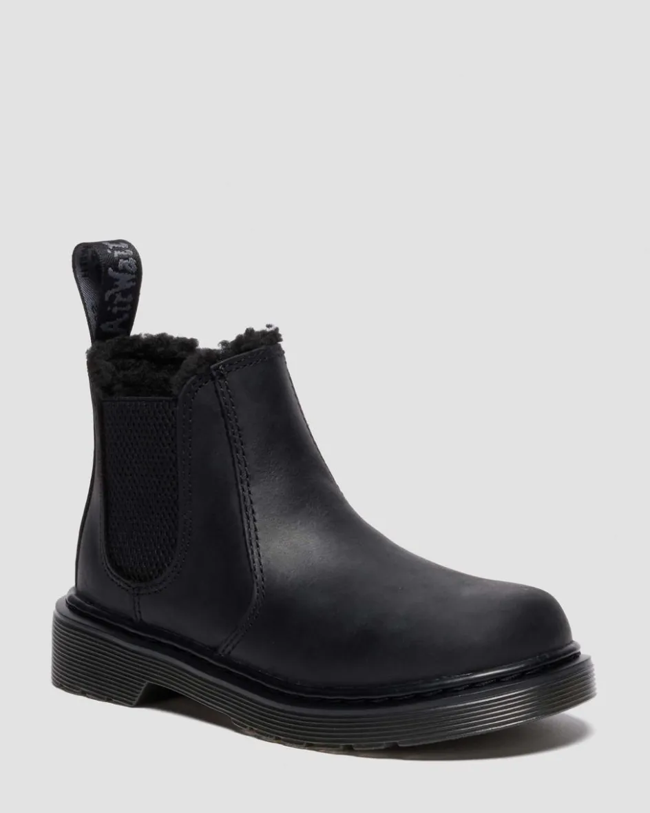 Dr. Martens Junior & 5-7 Years*Junior 2976 Leonore Faux Fur Lined Chelsea Boots in Black Black — Republic Waterproof