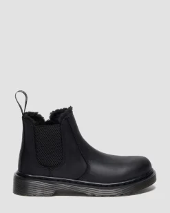 Dr. Martens Junior & 5-7 Years*Junior 2976 Leonore Faux Fur Lined Chelsea Boots in Black Black — Republic Waterproof