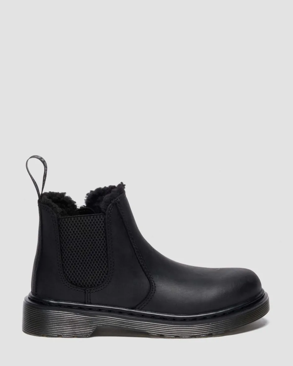 Dr. Martens Junior & 5-7 Years*Junior 2976 Leonore Faux Fur Lined Chelsea Boots in Black Black — Republic Waterproof