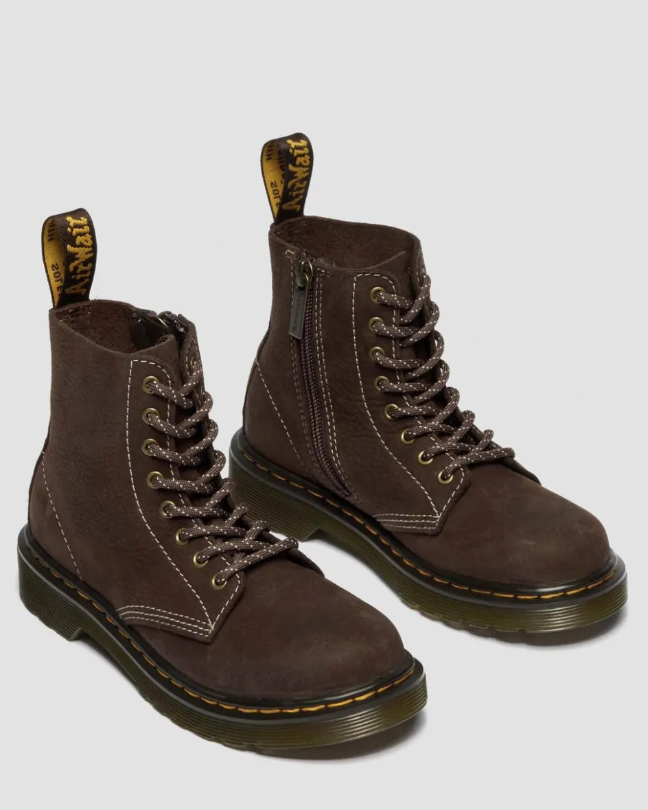 Dr. Martens New And Featured|Junior & 5-7 Years*Junior 1460 Tumbled Nubuck Boots in Dark Brown Dark Brown — Tumbled Nubuck