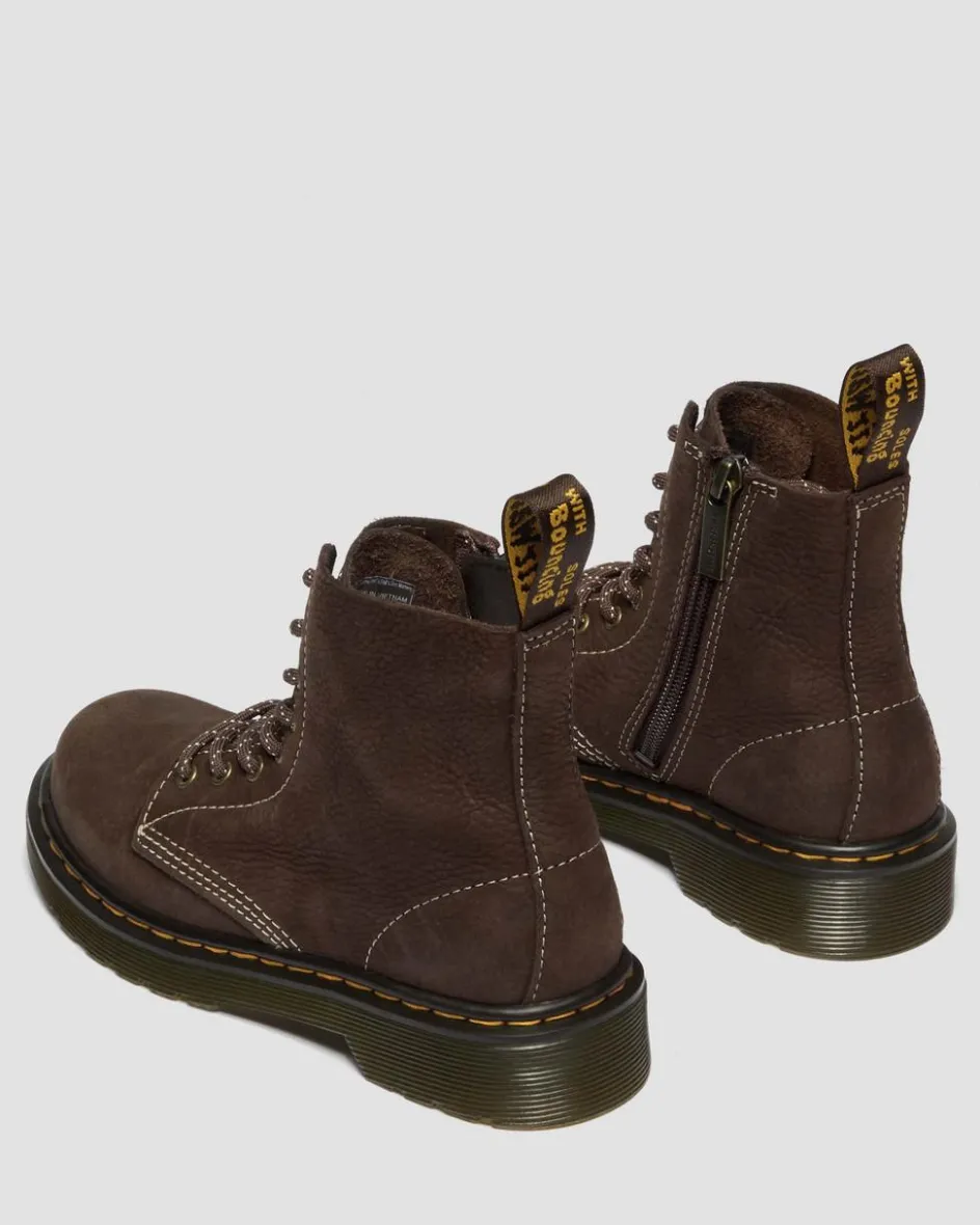 Dr. Martens New And Featured|Junior & 5-7 Years*Junior 1460 Tumbled Nubuck Boots in Dark Brown Dark Brown — Tumbled Nubuck