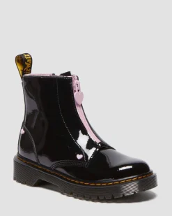 Dr. Martens Last Chance Styles*Junior Heart Nappa Patent Leather Pull-on Boots in Black Black+Pink — Patent Lamper