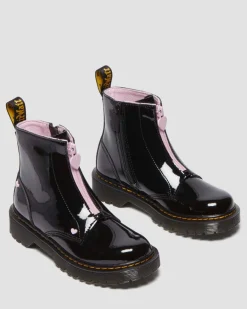 Dr. Martens Last Chance Styles*Junior Heart Nappa Patent Leather Pull-on Boots in Black Black+Pink — Patent Lamper