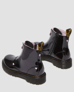 Dr. Martens Last Chance Styles*Junior Heart Nappa Patent Leather Pull-on Boots in Black Black+Pink — Patent Lamper