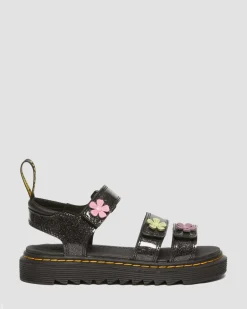 Dr. Martens Last Chance Styles*Junior Klaire Coated Glitter Velcro Sandals in Black Black+Multi — Coated Glitter Pu+Athena