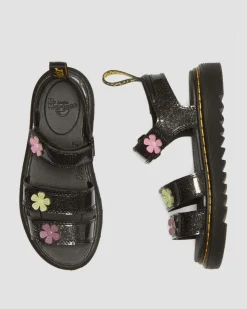Dr. Martens Last Chance Styles*Junior Klaire Coated Glitter Velcro Sandals in Black Black+Multi — Coated Glitter Pu+Athena