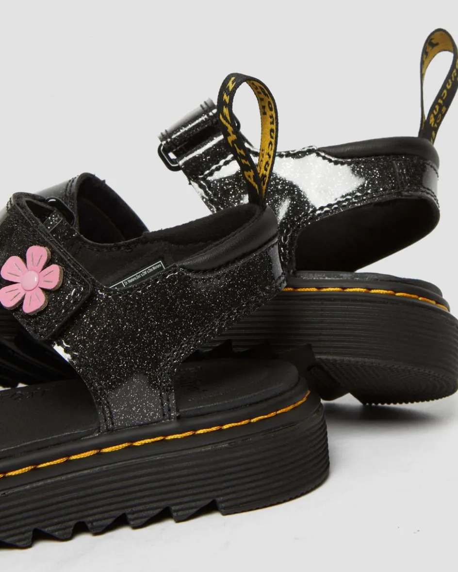 Dr. Martens Last Chance Styles*Junior Klaire Coated Glitter Velcro Sandals in Black Black+Multi — Coated Glitter Pu+Athena