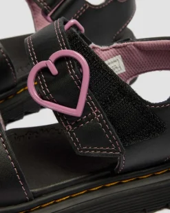 Dr. Martens Junior & 5-7 Years*Junior Marlowe II Glitter Heart Leather Strap Shoes in Black BLACK — Lucido+Nebula Glitter