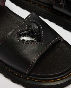 Dr. Martens Junior & 5-7 Years*Junior Marlowe II Glitter Heart Leather Strap Shoes in Black BLACK — Lucido+Nebula Glitter