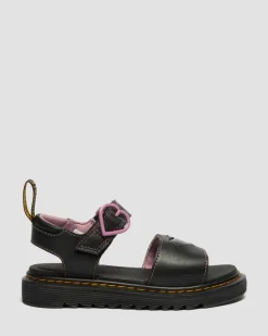 Dr. Martens Junior & 5-7 Years*Junior Marlowe II Glitter Heart Leather Strap Shoes in Black BLACK — Lucido+Nebula Glitter