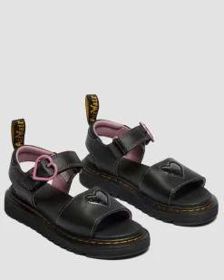 Dr. Martens Junior & 5-7 Years*Junior Marlowe II Glitter Heart Leather Strap Shoes in Black BLACK — Lucido+Nebula Glitter