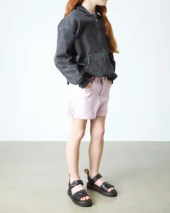 Dr. Martens Junior & 5-7 Years*Junior Marlowe II Glitter Heart Leather Strap Shoes in Black BLACK — Lucido+Nebula Glitter
