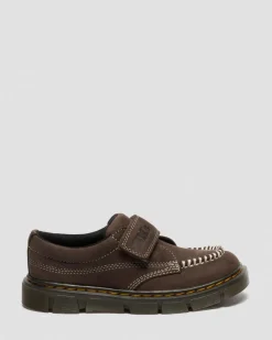 Dr. Martens Junior & 5-7 Years*Junior Raffe Strap Tumbled Nubuck Strap Shoes in Dark Brown Dark Brown — Tumbled Nubuck