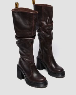 Dr. Martens Tall And Knee High Boots|New And Featured*Kasey Kinsley Leather Knee High Heeled Boots in DARK BROWN