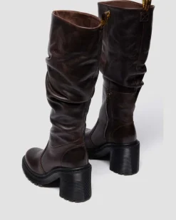 Dr. Martens Tall And Knee High Boots|New And Featured*Kasey Kinsley Leather Knee High Heeled Boots in DARK BROWN