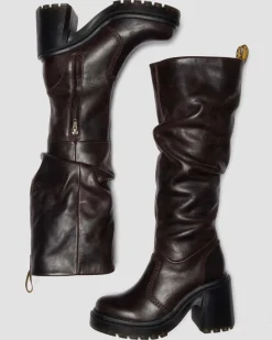 Dr. Martens Tall And Knee High Boots|New And Featured*Kasey Kinsley Leather Knee High Heeled Boots in DARK BROWN
