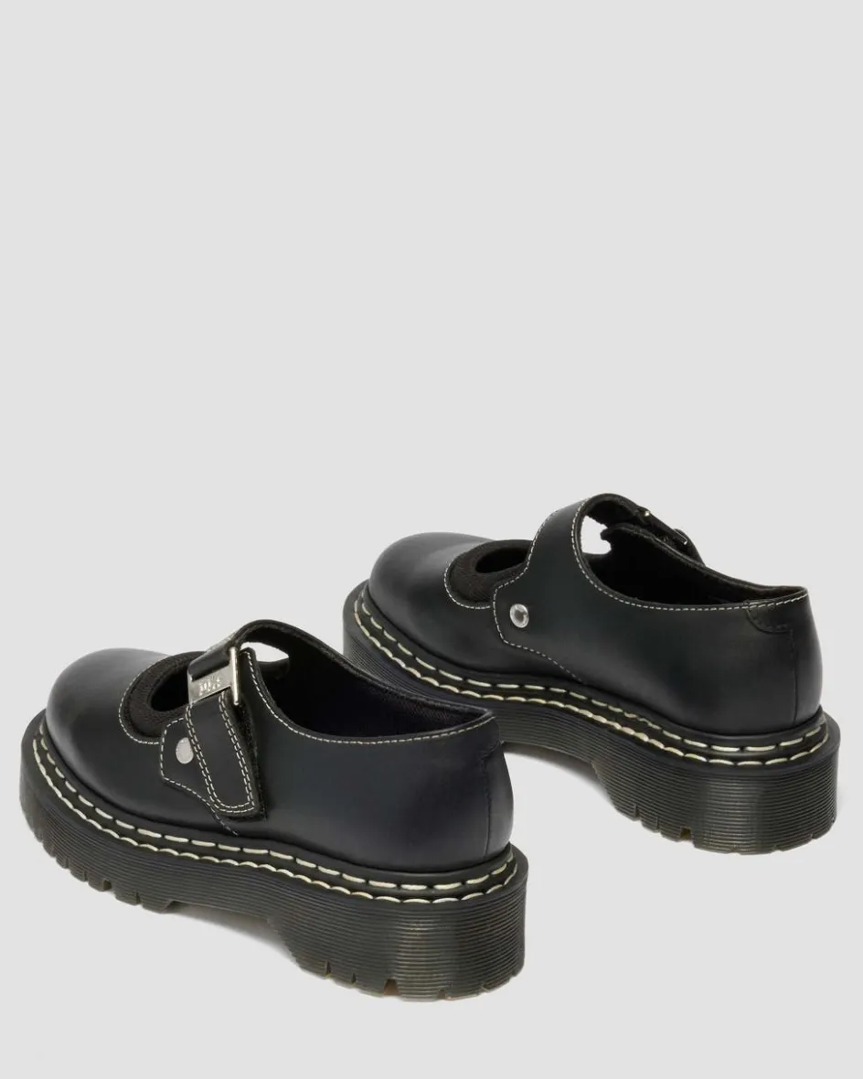 Dr. Martens Shoes|Platform Shoes*Mary Jane Bex Double Stitch Leather Shoes in Black Black — Sendal