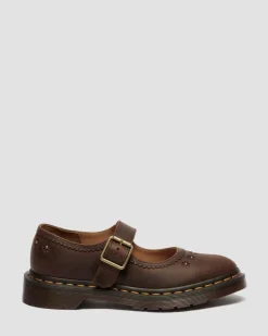 Dr. Martens Shoes|New And Featured*Mary Jane Flower Crazy Horse Leather Shoes in Dark Brown Dark Brown — Crazy Horse
