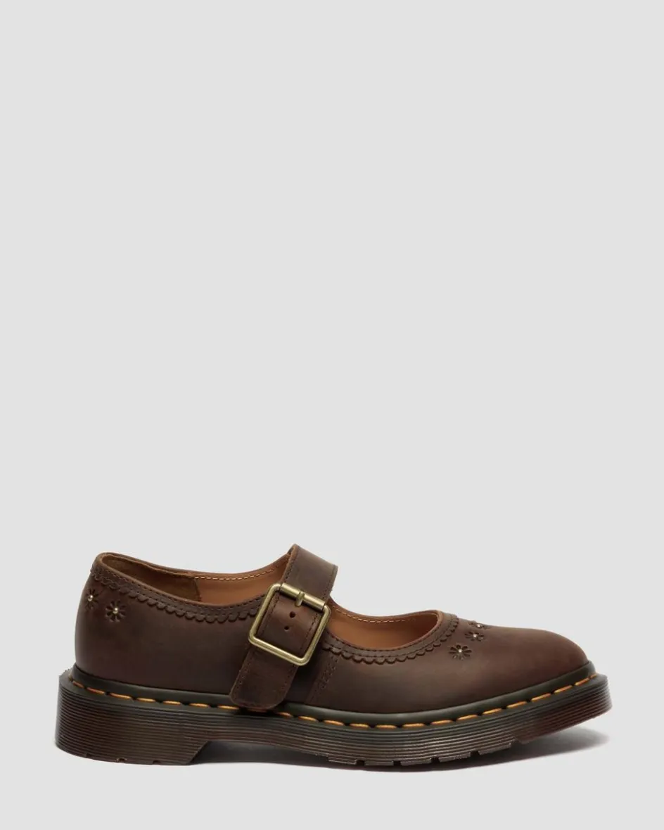 Dr. Martens Shoes|New And Featured*Mary Jane Flower Crazy Horse Leather Shoes in Dark Brown Dark Brown — Crazy Horse