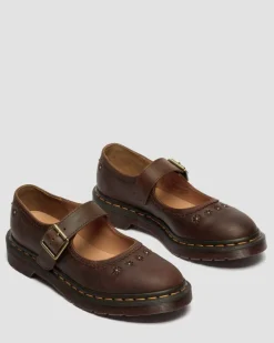 Dr. Martens Shoes|New And Featured*Mary Jane Flower Crazy Horse Leather Shoes in Dark Brown Dark Brown — Crazy Horse